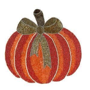 Tahari Pumpkin With Gold Bow Beaded Placemat 15in Designer Fall Decor New